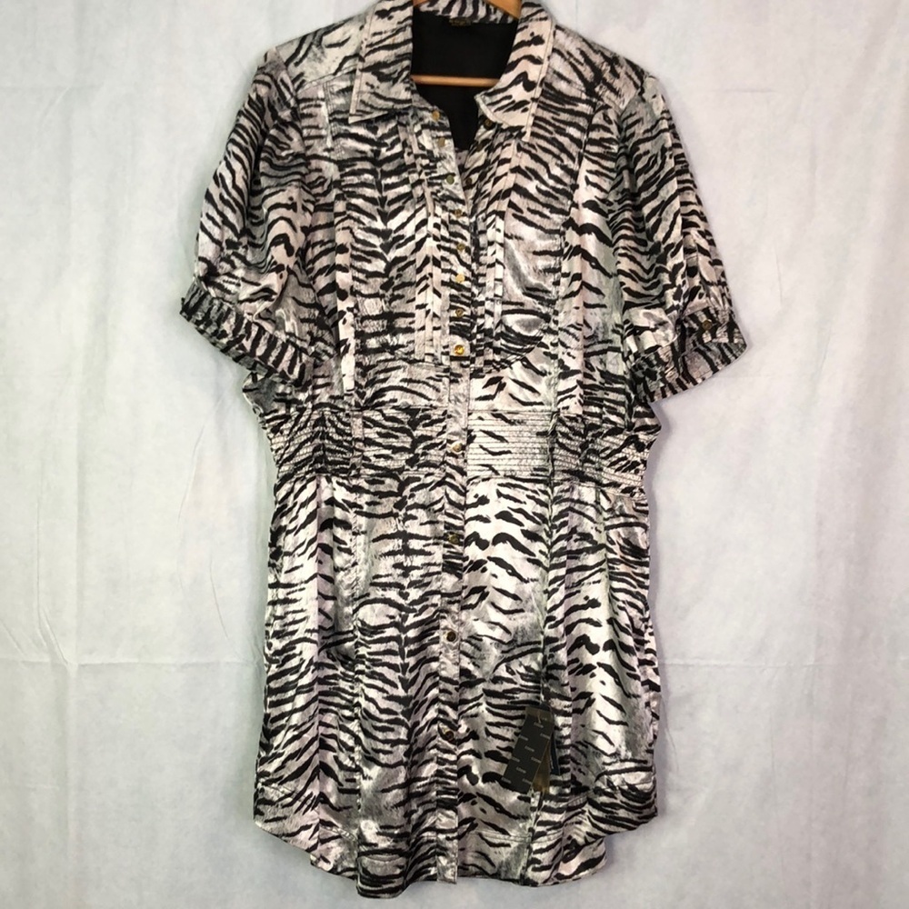 COOGI Woman’s Plus Animal Print Satin Woven Short Sleeve Dress Size 3X
